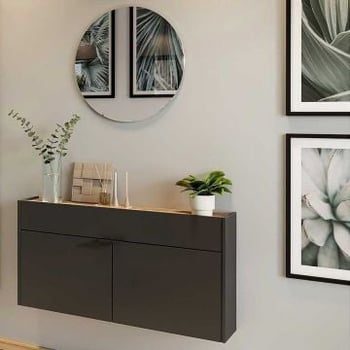 Ensemble armoire multifonctionnelle Amika | Armoire multifonctionnelle et miroir mural | Gris graphite