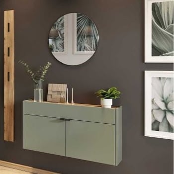 Ensemble d'armoires multifonctionnelles Amika | Armoire multifonctionnelle, porte-manteau mural et miroir | Vert taupe