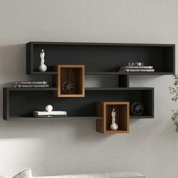 Karen Étagère murale | 100 % MÉLAMINE | Noyer, Anthracite
