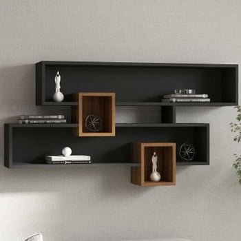 Karen Étagère murale | 100 % MÉLAMINE | Noyer, Anthracite
