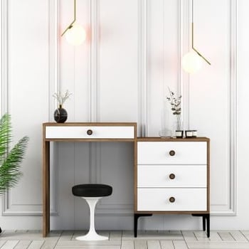 Table de maquillage stylisée Woody Fashion en noyer blanc