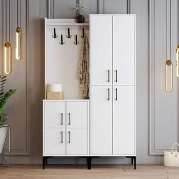 Elegant Hall Stand with Storage and Hanging Rack | White