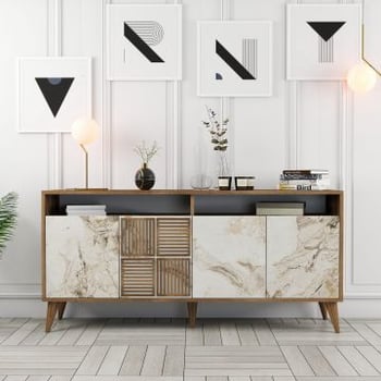 Woody Fashion Console | 100% Mélamine | Noyer Blanc Marbre