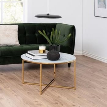 Table basse Alisma ø80cm - marbre blanc/ doré