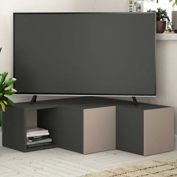Meuble TV d'angle Woody Fashion| Anthracite Light Brown | 18mm Thick, 90x32x92 cm | Melamine Coated