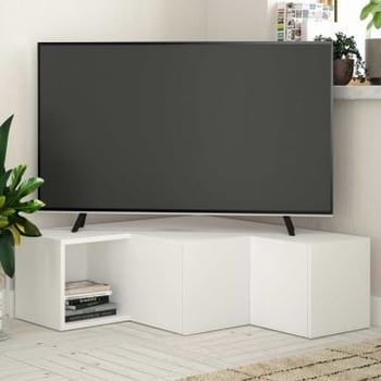 Meuble TV d'angle Woody Fashion| 100% Melamine Coated | White | Wall Mountable