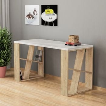 Bureau d'étude Fashion en bois | Chêne blanc | Plateau 100% mélaminé