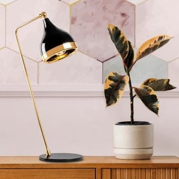 Opviq Lampe de table | Corps en métal | Noir or | 30x30x60cm | E27 Max 40W