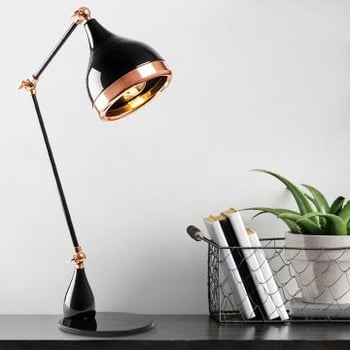 Opviq Lampe de table | Corps en métal | Ajustable | Noir cuivré