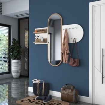 Wren porte-manteau avec miroir | Multipurpose Hanger | White Walnut