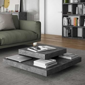 Table basse Slato 90x90 à 3 niveaux - béton/blanc