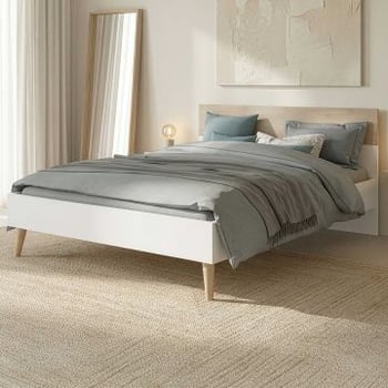 Lit double Hardy 140 x 190 - blanc/chêne