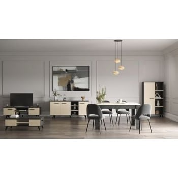 Salle à manger Kent: table à manger, meuble tv, table basse, vaisselier, bahut - décor chêne/anthracite
