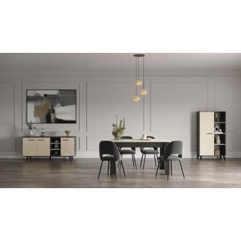 Salle à manger Kent: table à manger, vaisselier, bahut - décor chêne/anthracite