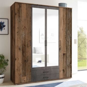 Armoire à vêtements Ellis 160cm à 4 portes & 2 tiroirs - vieux style/béton