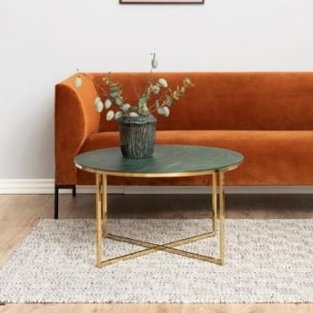 Table basse Alisa ø80cm - marbre vert/ doré