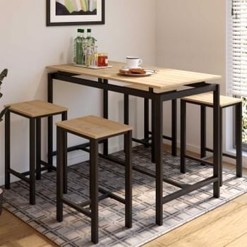 Table de bar Joel - avec quatre tabourets - décor chêne/noir