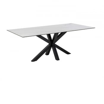 Table à manger Hennie 200x100 céramique - blanc/noir