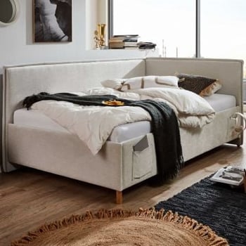 Lit simple Ollie | Avec dossier | 120 x 200 cm | Beige design