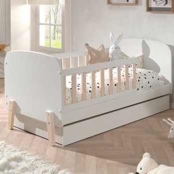 Lit junior Kiddy 70x140cm avec tiroir de lit - blanc/bois de pin