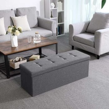 Pouf de rangement en MDF gris foncé - 15 D x 43 W x 15 H