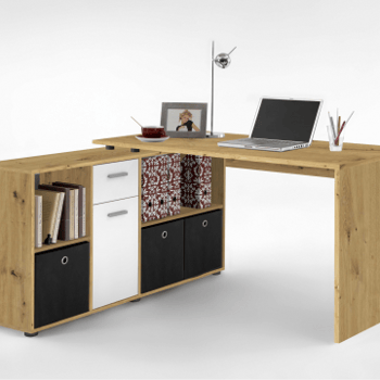 Bureau d'angle Lex - chêne vieilli/blanc