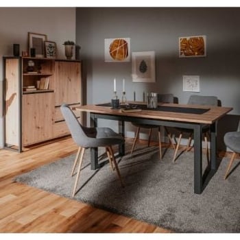 Ensemble de salle à manger Damon | Table de salle à manger extensible, buffet | Anthracite Oak design