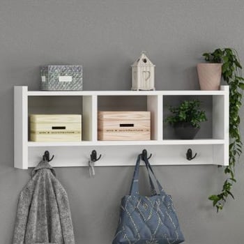 Porte-manteau avec rangement Woody Fashion | 76 x 22 x 35 cm | Blanc