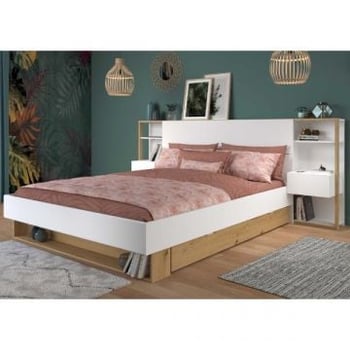 Ensemble de chambre à coucher Stamp | Lit double, tête de lit et ensemble de tiroirs de chevet