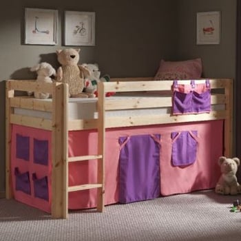 Lit mi-hauteur Charlotte avec tente de lit Bella - bois de pin