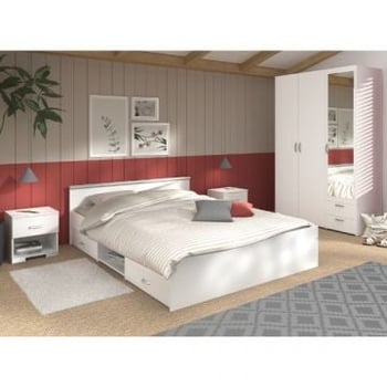 Ensemble de chambre Alma | Lit double, deux Tables de chevet, Armoire