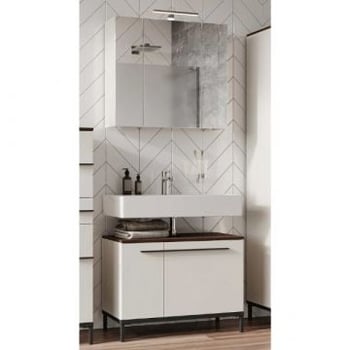 Ensemble de salle de bain Charlisa | Meuble lavabo et armoire de toilette avec éclairage | Blanc