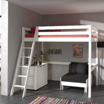 Lit mezzanine Claire 140x200 avec commode Charlotte & canapé-lit Lena - blanc
