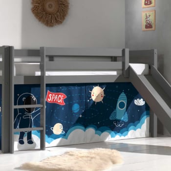 Lit mi-hauteur avec toboggan Astrid avec tente de lit Space Shuttle - gris