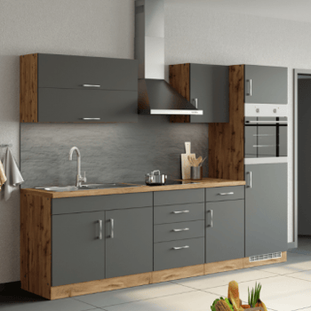 Kitchenette Sorrella 270cm avec espace pour four et réfrigérateur - anthracite/chêne