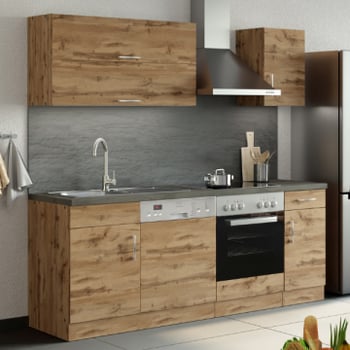 Kitchenette Sorrella 210cm avec lave-vaisselle et four - chêne