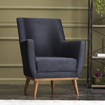 Chaise Wing élégante et confortable | Velours Anthracite | Pieds en bois de hêtre