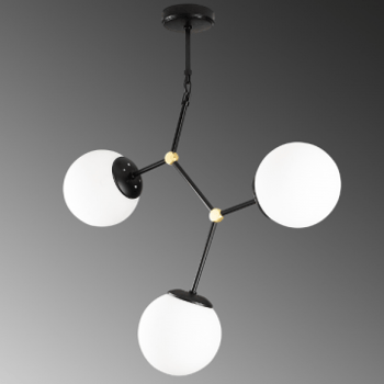 Opviq Lustre | Bouchon en verre | 55x15cm | 65cm Hauteur | 3x E27 Socket | IP20 | Noir Blanc