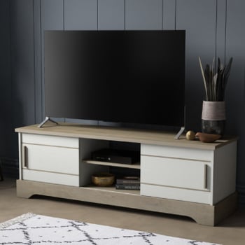 Meuble TV Charme-chêne Kronberg/blanc structuré