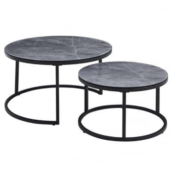 Ensemble de tables basses Boston Ø80 et Ø60cm - marbre gris