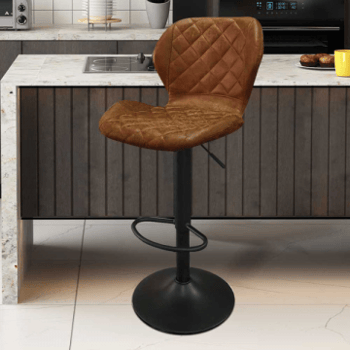 Tabouret de bar Malaga PU Cognac - Pieds métal vintage | H-H 90-111 x B-L 48 x D-P 52 cm