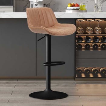 Fenna' Tabouret de bar en PU cognac | Pieds en métal | 84-105 x 48 x 49.5cm