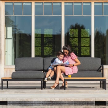 Ensemble salon de jardin Alba | Canapé deux places, chaise longue, table basse | Couleur anthracite