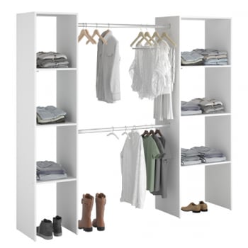 Armoire Botan 196cm, 6 étagères & 2 tringles à vêtements - blanc