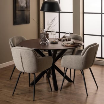 Table à manger Hennie - Ø119x75,5cm - plateau céramique - brun rouille