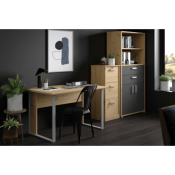 Ensemble de bureau The Office: bureau 120cm, armoire dossier, bibliothèque - décor chêne