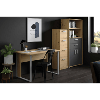 Ensemble de bureau The Office: bureau 120cm, armoire dossier, bibliothèque - décor chêne