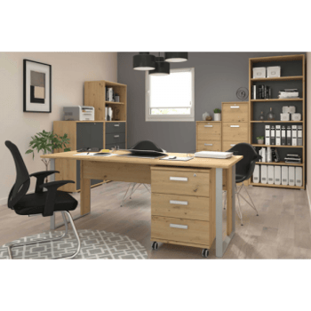 Ensemble de bureau The Office: bureau 150cm, caisson, bibliothèques, rangement - décor chêne