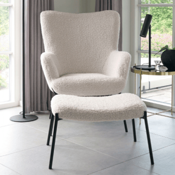 Repose-pieds Glasgow blanc - peau de mouton douillette et pieds noirs