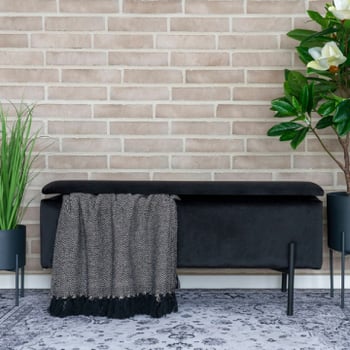 Banc de rangement en velours noir, 95x36.5x46 cm